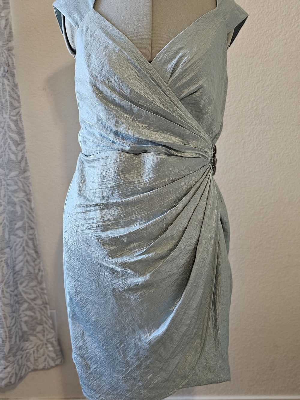 London Times Sage Wrap-Style Midi Dress with Side Drape